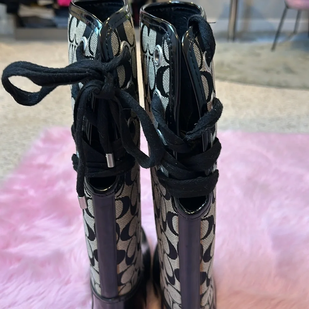 Coach black & gray monogram rain boots size 7
